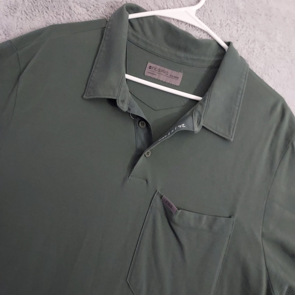 Figs Pro Polo Shirt Mens 2XL XXL Green Pima Cotton Pocket Faded Medical Casual